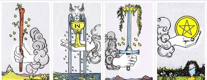 ▲ 1 of Scepters, 1 of Cups, 1 of Swords, 1 of Coins