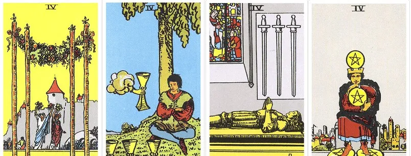 ▲ 4 of Scepter, 4 of Grail, 4 of Sword, 4 of Star Coin