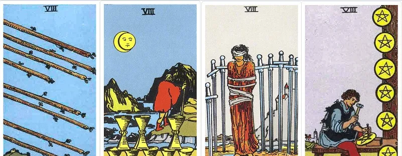 ▲ 8 of Scepter, 8 of Cup, 8 of Sword, 8 of Star Coin
